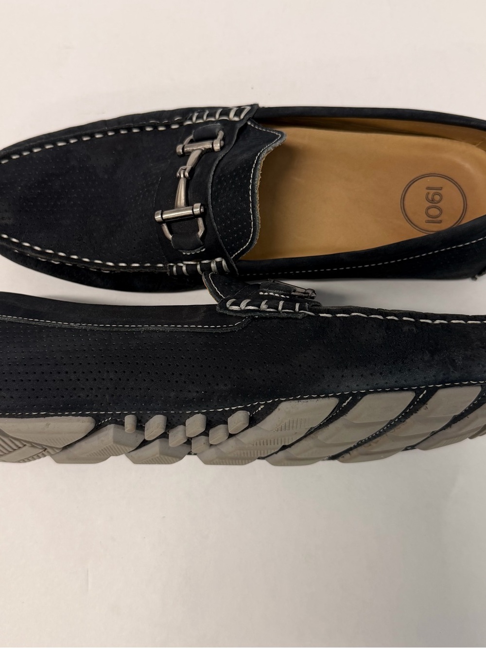 1901 Men's Blue Suede & Leather Bit Loafers Slip-On Perforated Shoes Size 10.5M